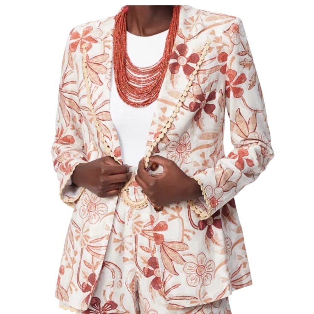 Sam‎ Edelman Women's Enola Printed Blazer Size XS Linen Blend Floral